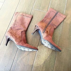 GEORGE Women’s Brown Faux Suede Mid Calf Heeled Western Boots 10 Pointed Toe